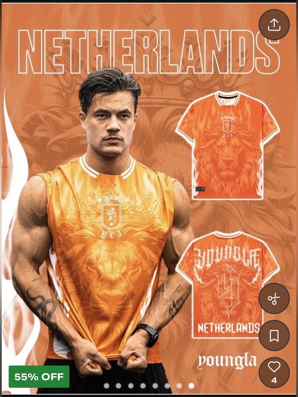 YoungLA Netherlands Orange Sleeveless Lion-Print Men’s Jersey